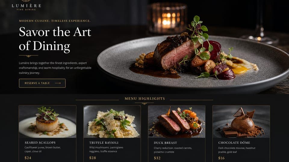 Restaurant Website website mockup