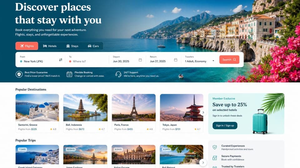 Travel Website website mockup
