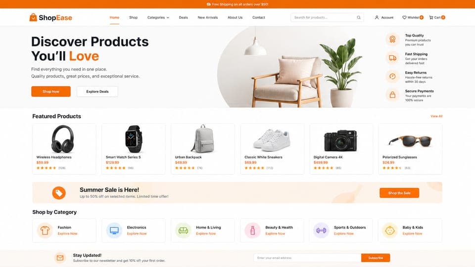 E-Commerce Landing Page website mockup